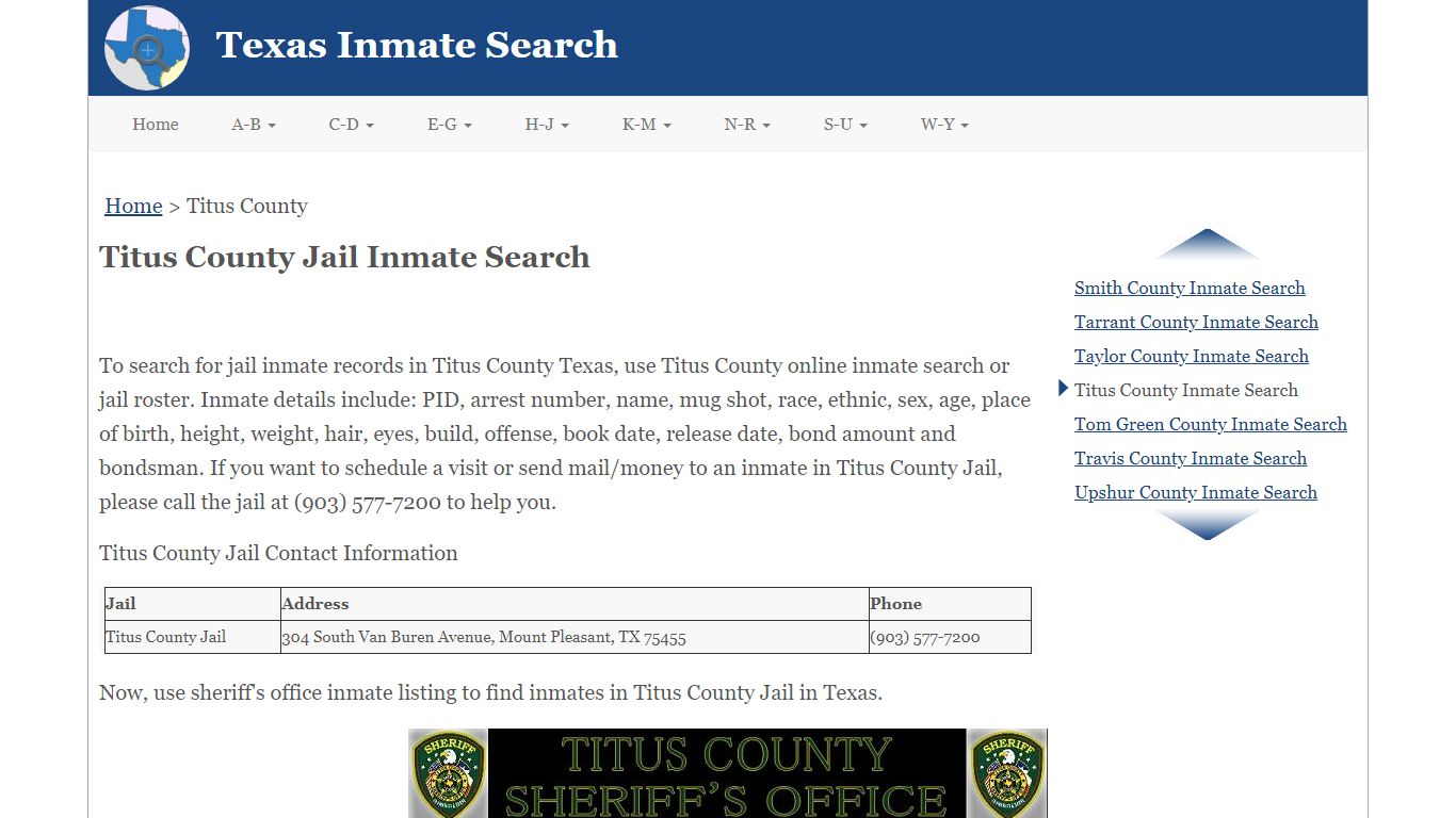 Titus County Jail Inmate Search