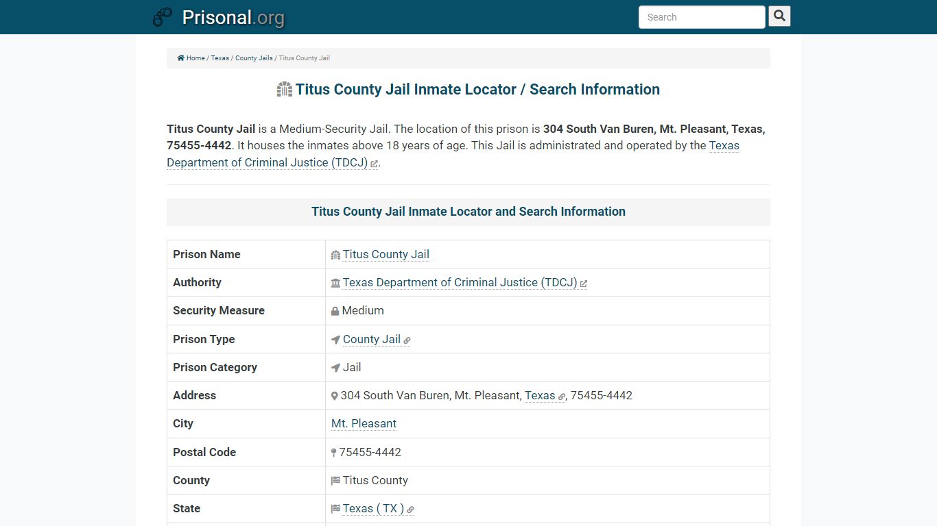 Titus County Jail-Inmate Locator/Search Info, Phone, Fax ...