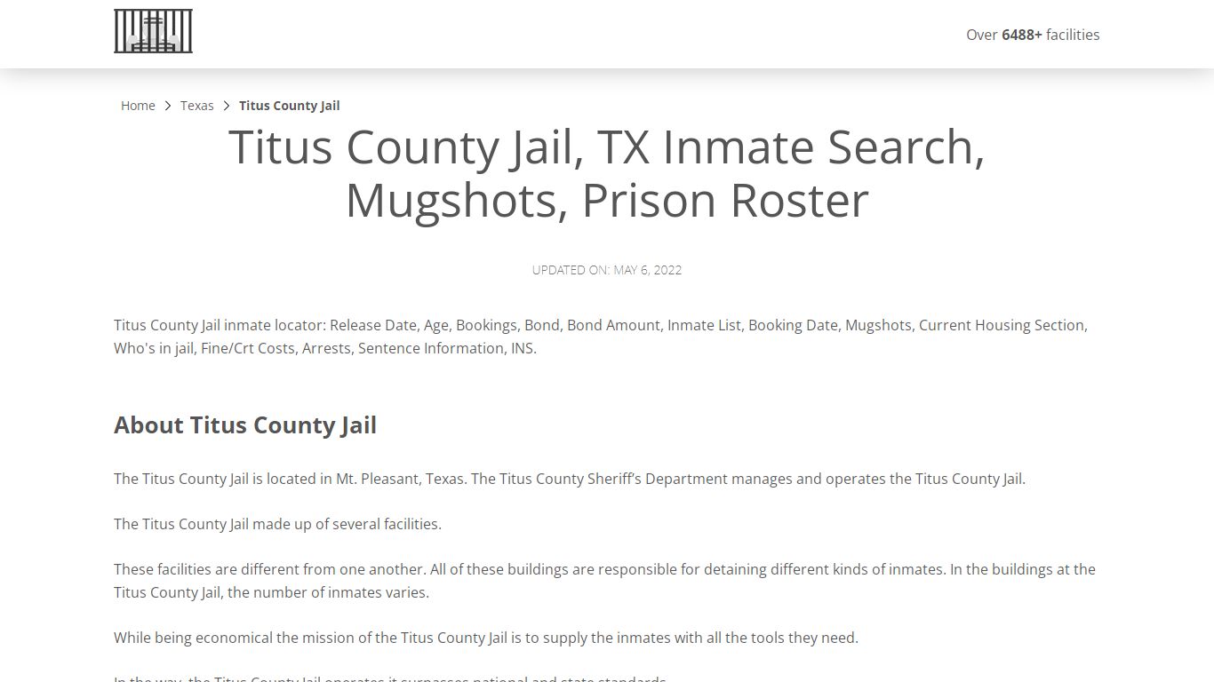 Titus County Jail, TX Inmate Search, Mugshots, Prison ...